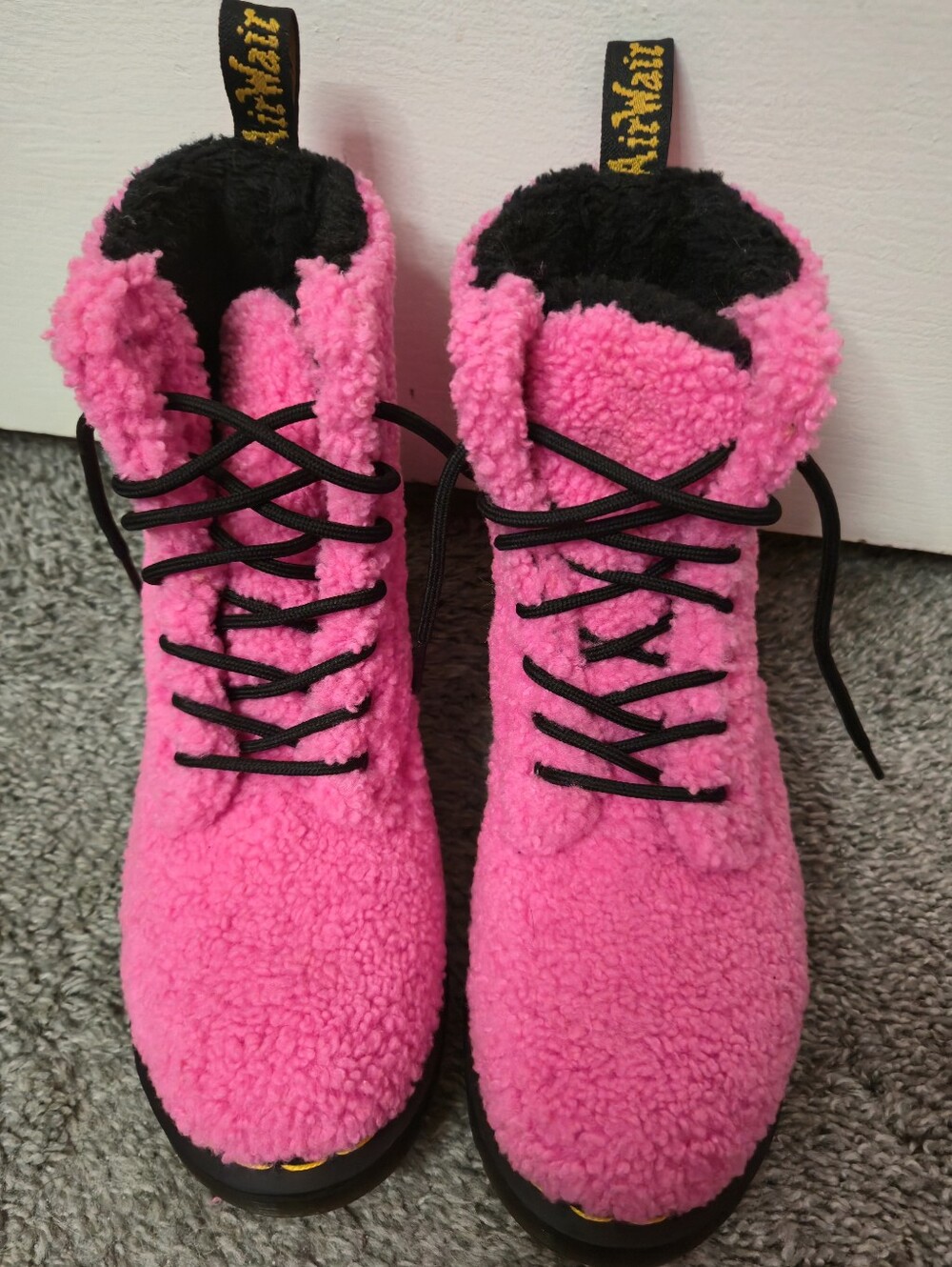 Pink Fuzzy Doc Martens Lace-Up Women's Boots